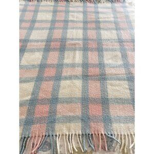 Vtg Simpsons Baby Blanket Pink Blue Plaid Pastel Fringed Made Italy 43x38 1980s